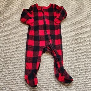 Red and Black Plaid 6-9 Fleece Sleeper